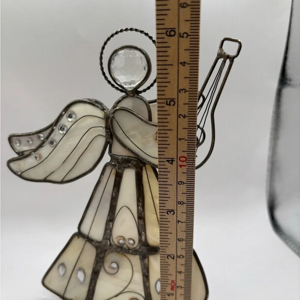 Capiz Shell Silver Tone Metal Angel Tea Light Candle Holder